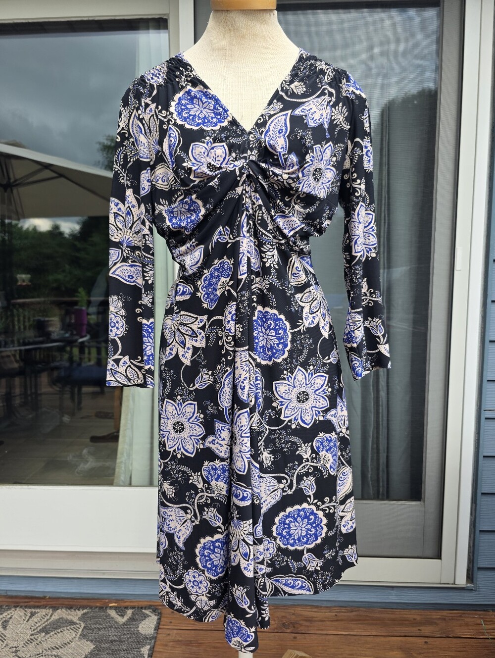 Nine West Black and Blue Floral Twist-Front Women’s Dress 12